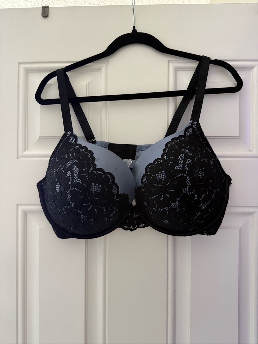 Torrid Lace Overlay Molded Cup push up Bra - Black and Light Blue
